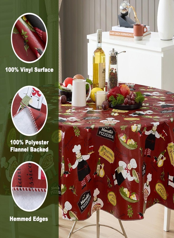 Newbridge 70 Inch Round Vinyl Tablecloth with Flannel Backing, Italian Red Bistro Chef, Novelty Chef Indoor Outdoor Waterproof Table Cover for Picnic, Barbecue, Patio and Kitchen Dining - Image 4