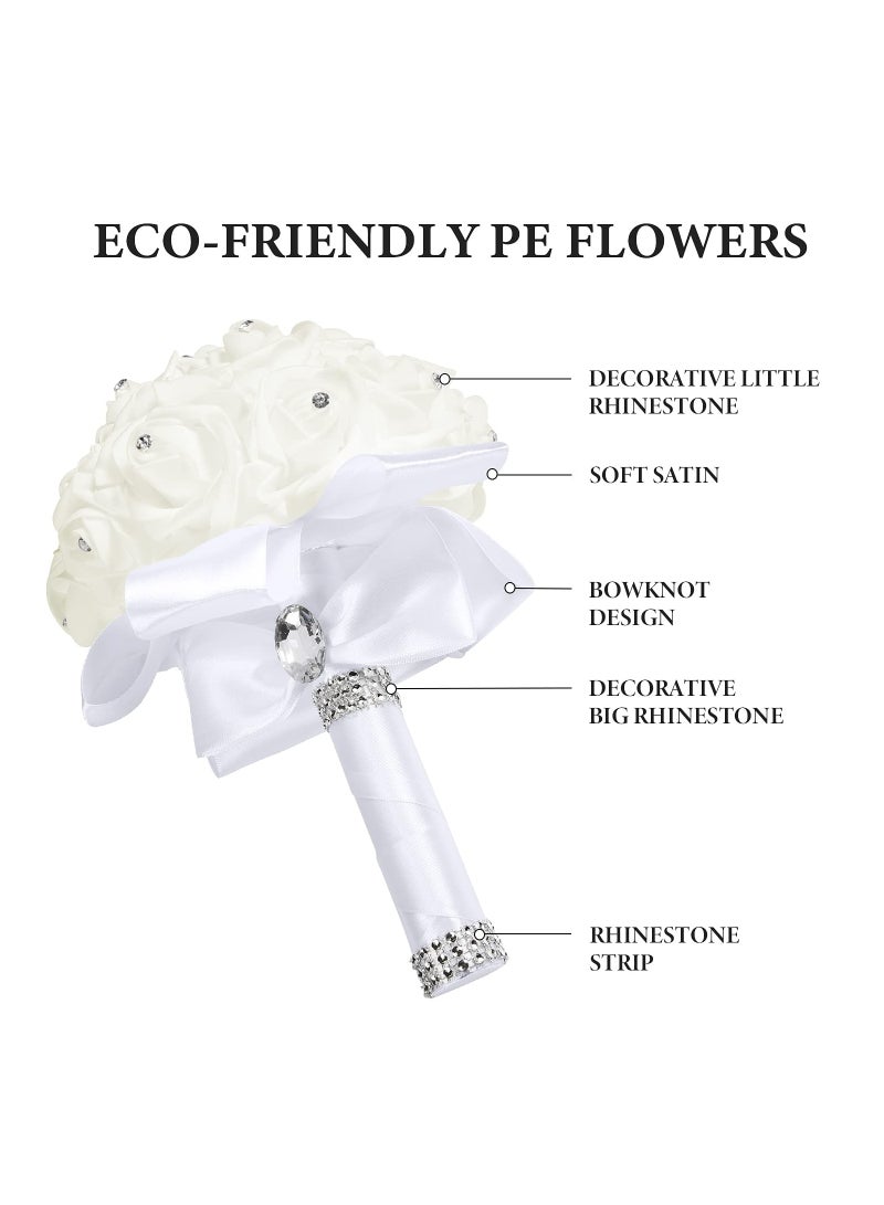 Bridesmaid Bouquets for Wedding, Silk Bride Bridesmaid Hand Holding Flower Bouquet for Wedding, Artificial Flowers Bridal Bouquets with Diamond Soft Ribbons for Bride - Image 2