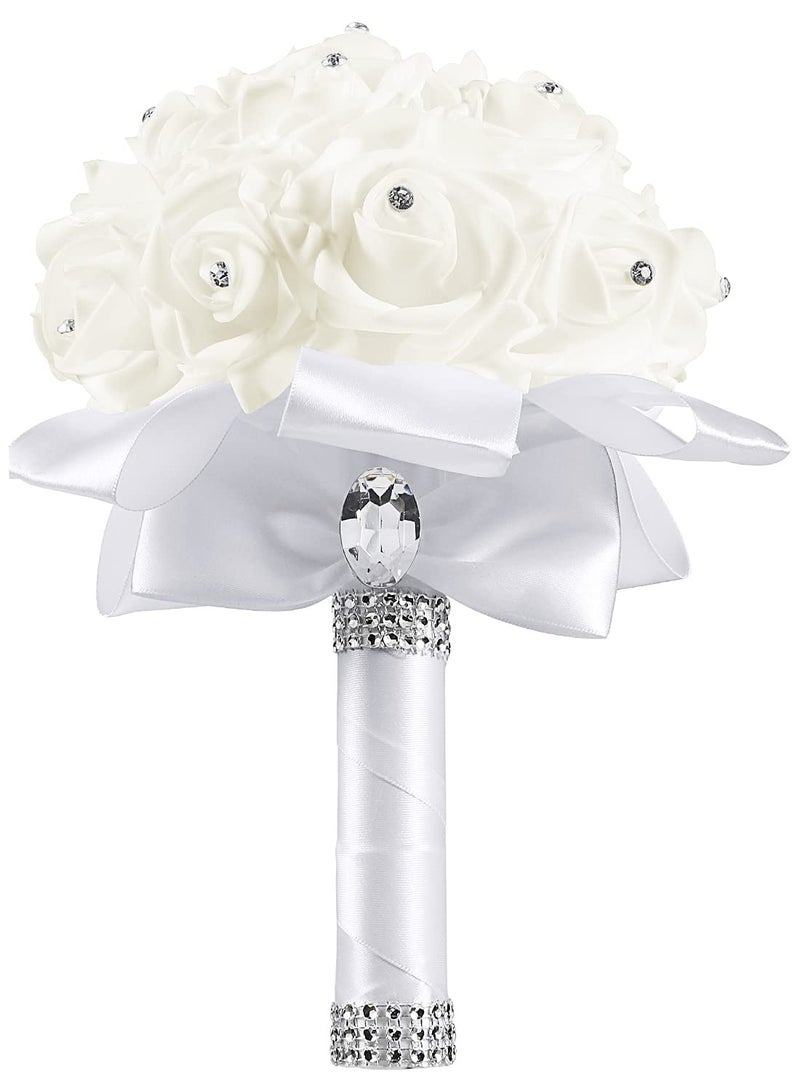 Bridesmaid Bouquets for Wedding, Silk Bride Bridesmaid Hand Holding Flower Bouquet for Wedding, Artificial Flowers Bridal Bouquets with Diamond Soft Ribbons for Bride - Image 1