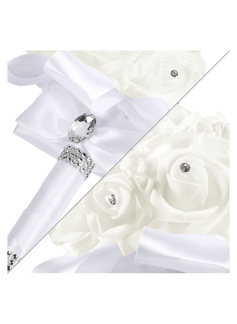 Bridesmaid Bouquets for Wedding, Silk Bride Bridesmaid Hand Holding Flower Bouquet for Wedding, Artificial Flowers Bridal Bouquets with Diamond Soft Ribbons for Bride - Image 5
