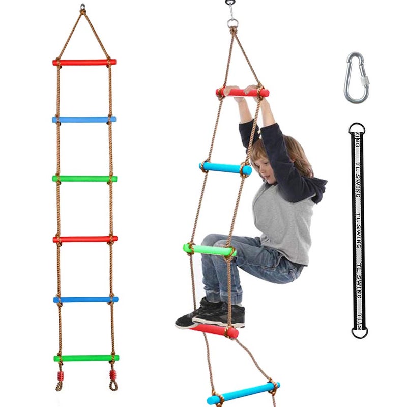 Xinlinke Climbing Rope Ladder Kids Tree Swing with Hanging Strap, Indoor and Outdoor Backyard Playground Play Swing Sets Climber Training Accessories Attachment - Image 1