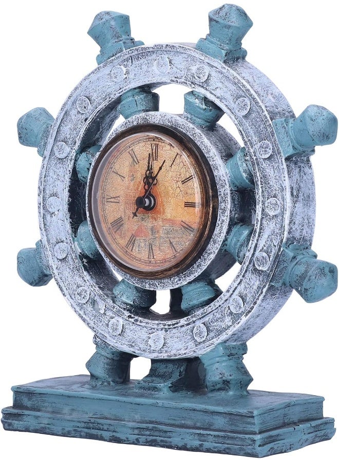 Rudder Clock Portable Artcrafts Resin Ornament Figurine Decor Hand‑made Ornament for Home Living Room Office G155-1 blue rudder - Image 1