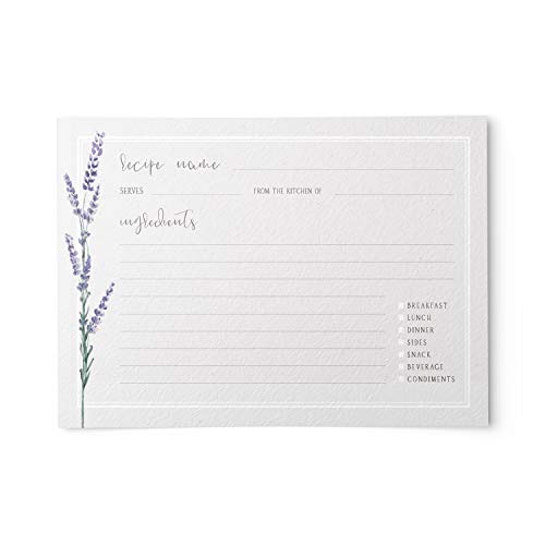 Vintage Lavender Flowers Recipe Cards Set of 50 Rustic Elegance for Your Culinary Creations 4x6 in Rectangle