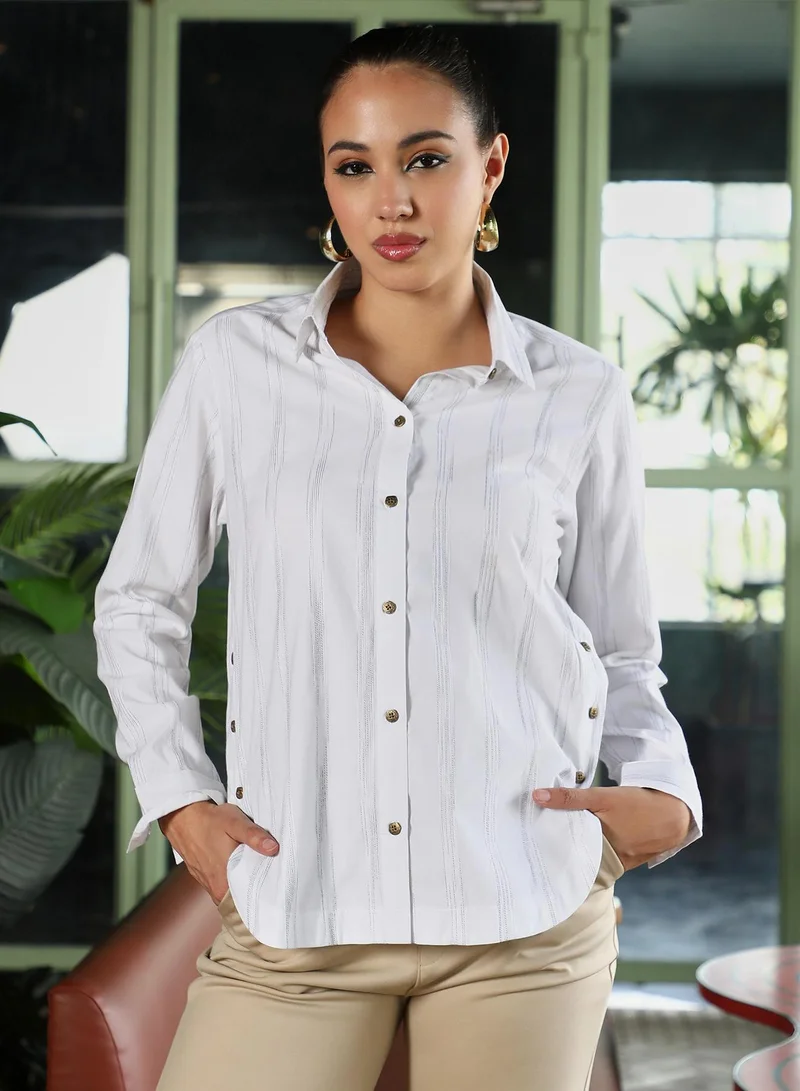 بينيا كولادا Women's Chalk White Striped-Jacquard Curved Shirt