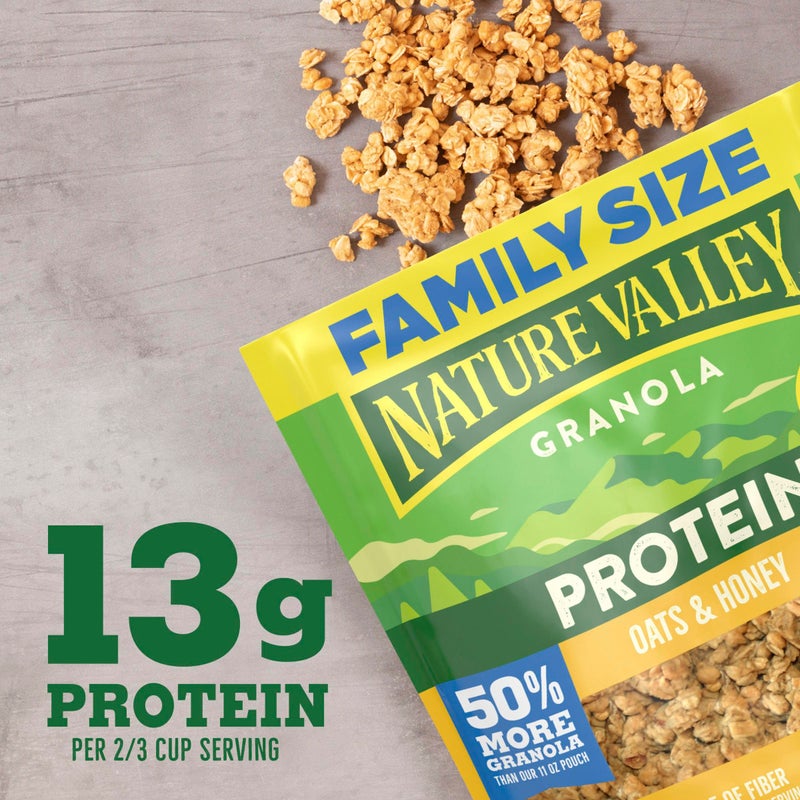 Nature Valley جرانولا بروتين ناتشر فالي، جرانولا الشوفان والعسل، كيس وجبات خفيفة قابل لإعادة الإغلاق، حجم عائلي، 17 أونصة - Image 4