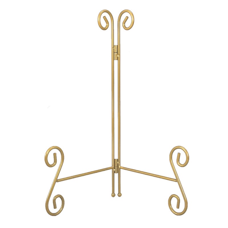 HEMYLU Gold Plate Stand 12 Inch Decorative Holder for Displaying Platters HeavyDuty Metal Easel Stand for Picture Photo Frame Books and Round Objects