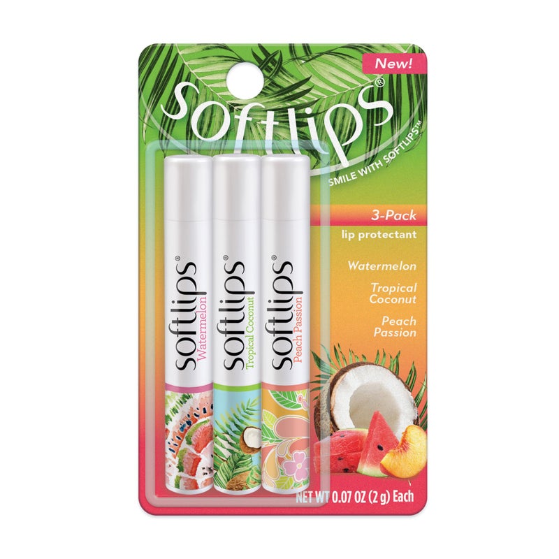 Softlips Daily Lip Moisturizer For Very Dry Lips Tropical Flavored Lip Balms Hydrates Soothes  Prevents Dry Chapped Lips Smooth Glide Formula Dermatologist Tested Pack of 3 Chap Sticks