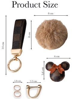 KeyAmor Dark brown keychain with elegant fluffy fur for women , A great option as a gift . Plaid leather and golden metal keychain includes matching accessories  - Image 5