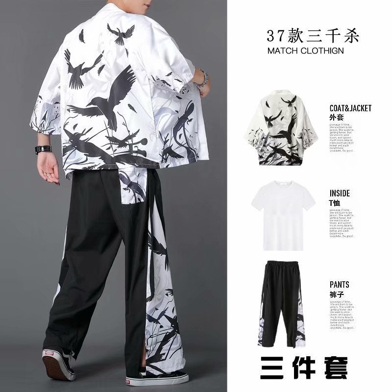 Hanfu Three-Piece Set Summer Chinese Style Robe for Men and Women Couples Fairy Style Loose Straight-Leg Wide-Leg Pants Set Class Clothes 37 3,000 Kill White 3-Piece Set 