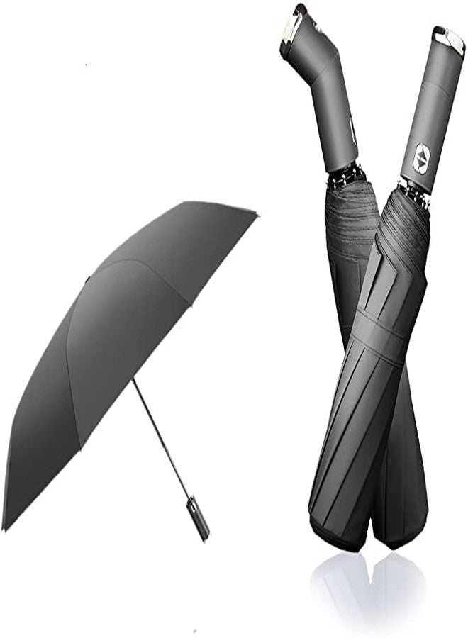 McFarlane Automatic Open Close Umbrella Flashlight Handle Umbrella Safe Reflective Frame Windproof Water Resistant Foldable Umbrella Lightweight (Black) - Image 1