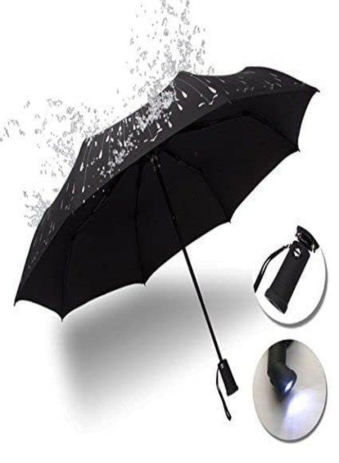 McFarlane Automatic Open Close Umbrella Flashlight Handle Umbrella Safe Reflective Frame Windproof Water Resistant Foldable Umbrella Lightweight (Black) - Image 4