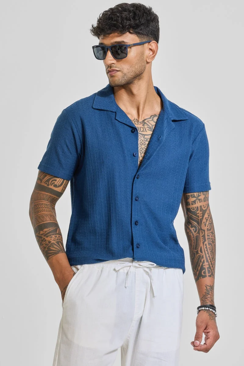 SNITCH Blue Cuban Textured Shirt