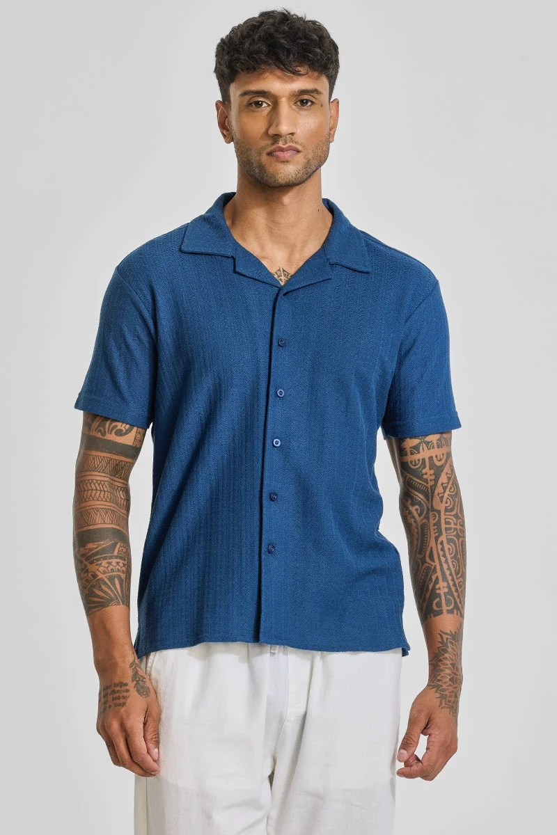 SNITCH Blue Cuban Textured Shirt