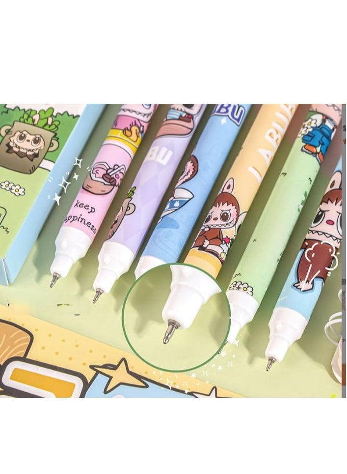 Generic 6 Pcs Cute Cartoon  Pens, Soft to Hold - 0.5mm Fine Tip Black Ink, Soft Colors, with Cute Animal Patterns - Perfect for School Supplies and Office Stationery Black Ink  - Image 2