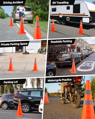 BATTIFE 4 Pack 28 Inch Collapsible Traffic Safety Orange Cones Multi Purpose Popup Cones and Reflective Collar for Road Parking Driving Practice - Image 3