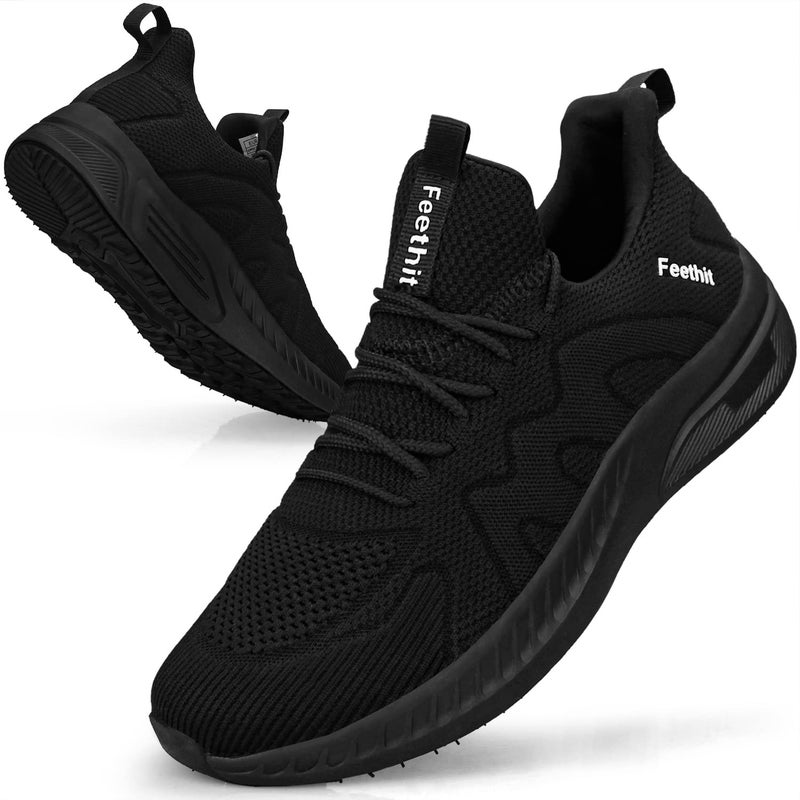 Feethit Mens Slip on Walking Shoes Fashion Lightweight Non Slip Running Sneakers Breathable Comfortable Sneakers for Gym Travel Work All Black 7.5 - Image 1