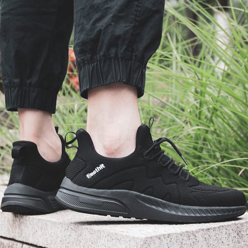 Feethit Mens Slip on Walking Shoes Fashion Lightweight Non Slip Running Sneakers Breathable Comfortable Sneakers for Gym Travel Work All Black 7.5 - Image 2
