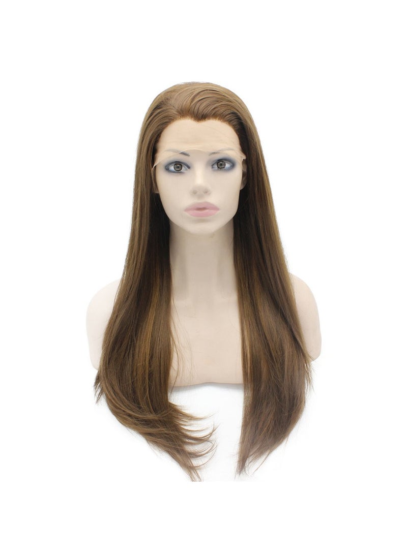 MX angel - Mxangel Long Straight Half Hand Highlight Brown Synthetic Lace Front Wig Natural - Image 1