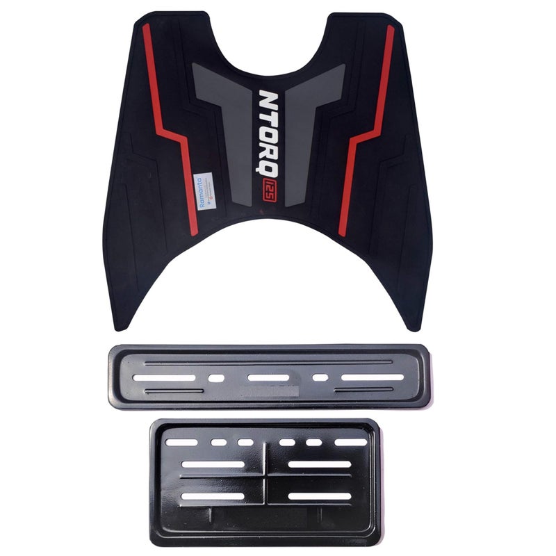 Ramanta Ntorq Accessories 125 Combo of Anti Skid Washable Rubber Scooter Foot Mat & HSRP Number Plates Frame Metal for Front & Rear Compatible for Ntorq 125, Race XP & 125 XT - Image 2