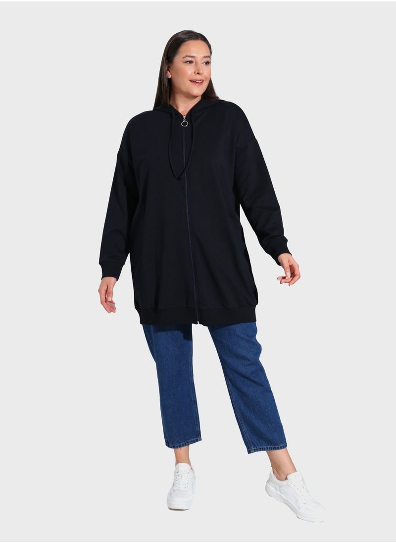 Alia by modanisa - Zip Pocket Detail Hooded Coat - Image 1