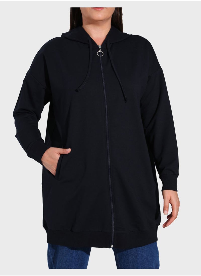 Alia by modanisa - Zip Pocket Detail Hooded Coat - Image 1
