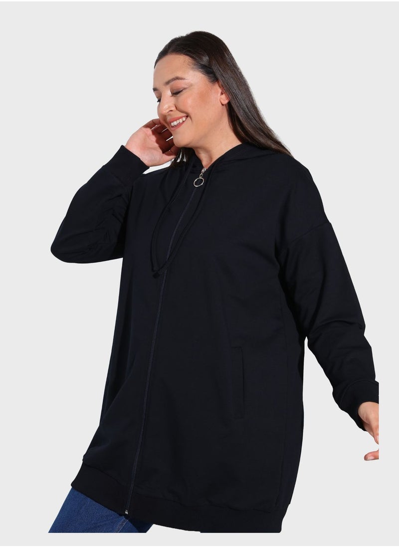 Alia by modanisa - Zip Pocket Detail Hooded Coat - Image 1