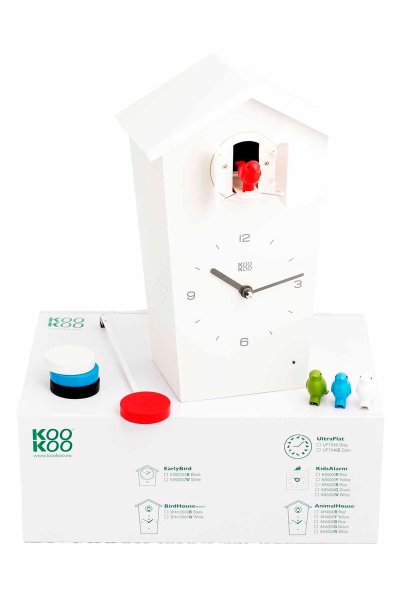 KOOKOO Birdhouse White, modern design cuckoo clock with 12 natural bird voices or cuckoo call - Image 5