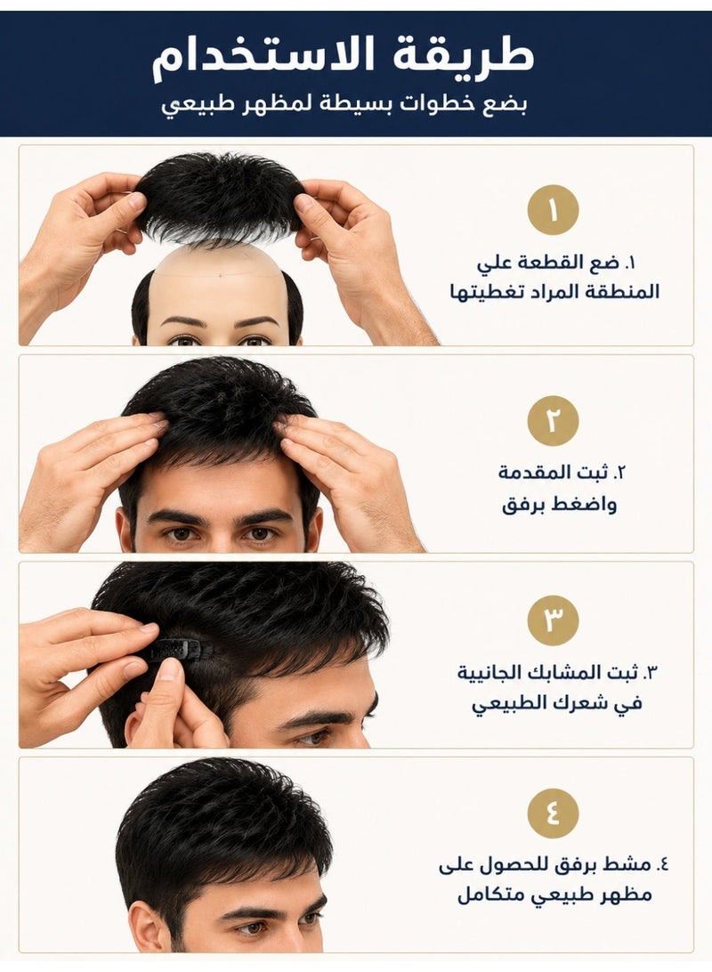 Natural Black Human Hair Toupee for Men - Premium Seamless Adhesive Hair System Replacement Wig - Image 5