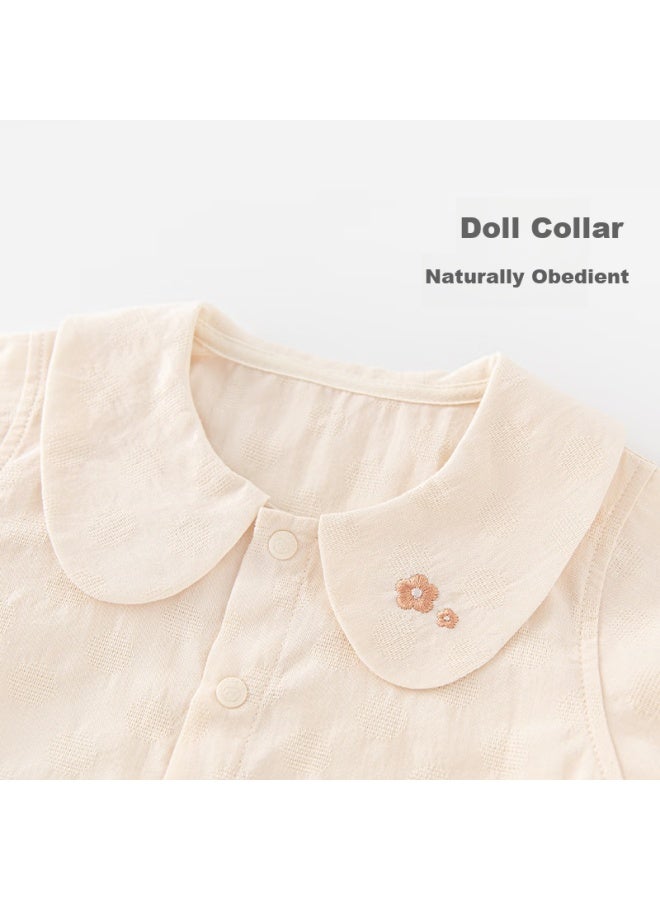 Good bear Cute Bear Baby Girl Doll Collar Short Sleeve T-shirt Summer Thin Cotton Baby Children's Top Lovely Sweet Summer Outfit - Image 2