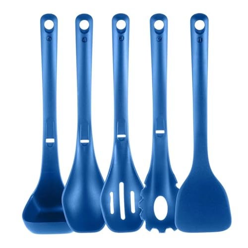 NutriChef Kitchen Cooking Utensils Set Includes Solid Spatula Pasta Fork Solid Spoon Slotted Spoon Tool Seat Works with Model NCCWSTKBUL Blue