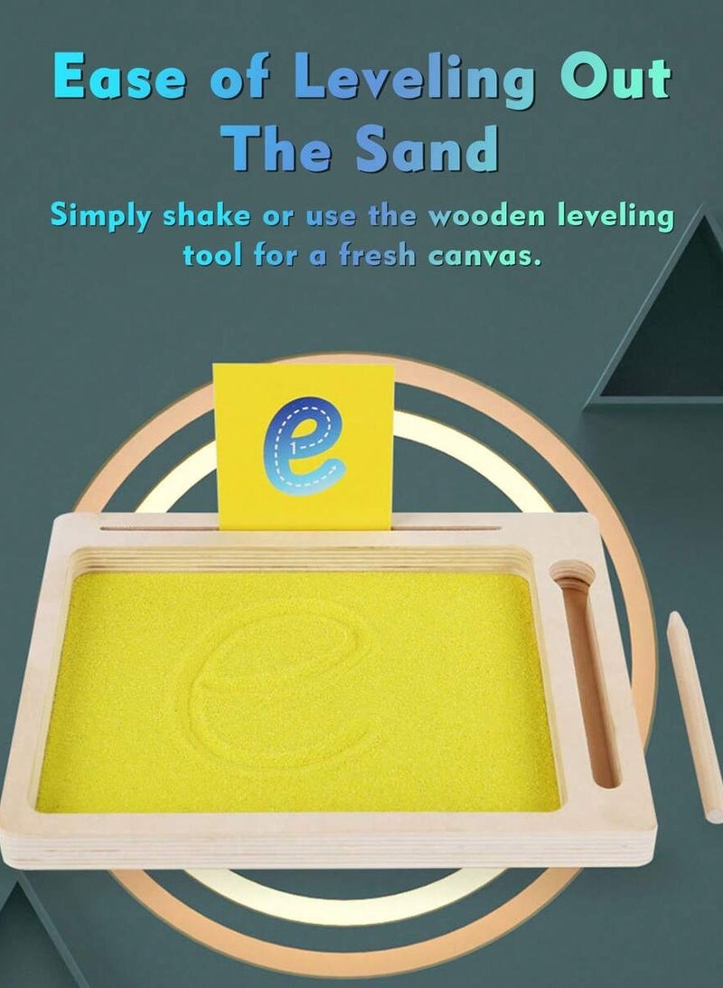 صينية الكتابة الرملية بطريقة مونتيسوري للأطفال – لوح تتبع الحروف الخشبي مع قلم خشبي ورمل للتعلم الحسي – لعبة لتطوير المهارات الحركية الدقيقة وتعلم تشكيل الحروف للأطفال من سن 3 سنوات وما فوق - Image 3
