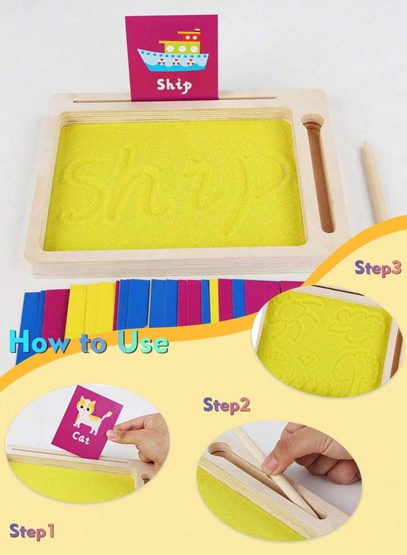 صينية الكتابة الرملية بطريقة مونتيسوري للأطفال – لوح تتبع الحروف الخشبي مع قلم خشبي ورمل للتعلم الحسي – لعبة لتطوير المهارات الحركية الدقيقة وتعلم تشكيل الحروف للأطفال من سن 3 سنوات وما فوق - Image 5