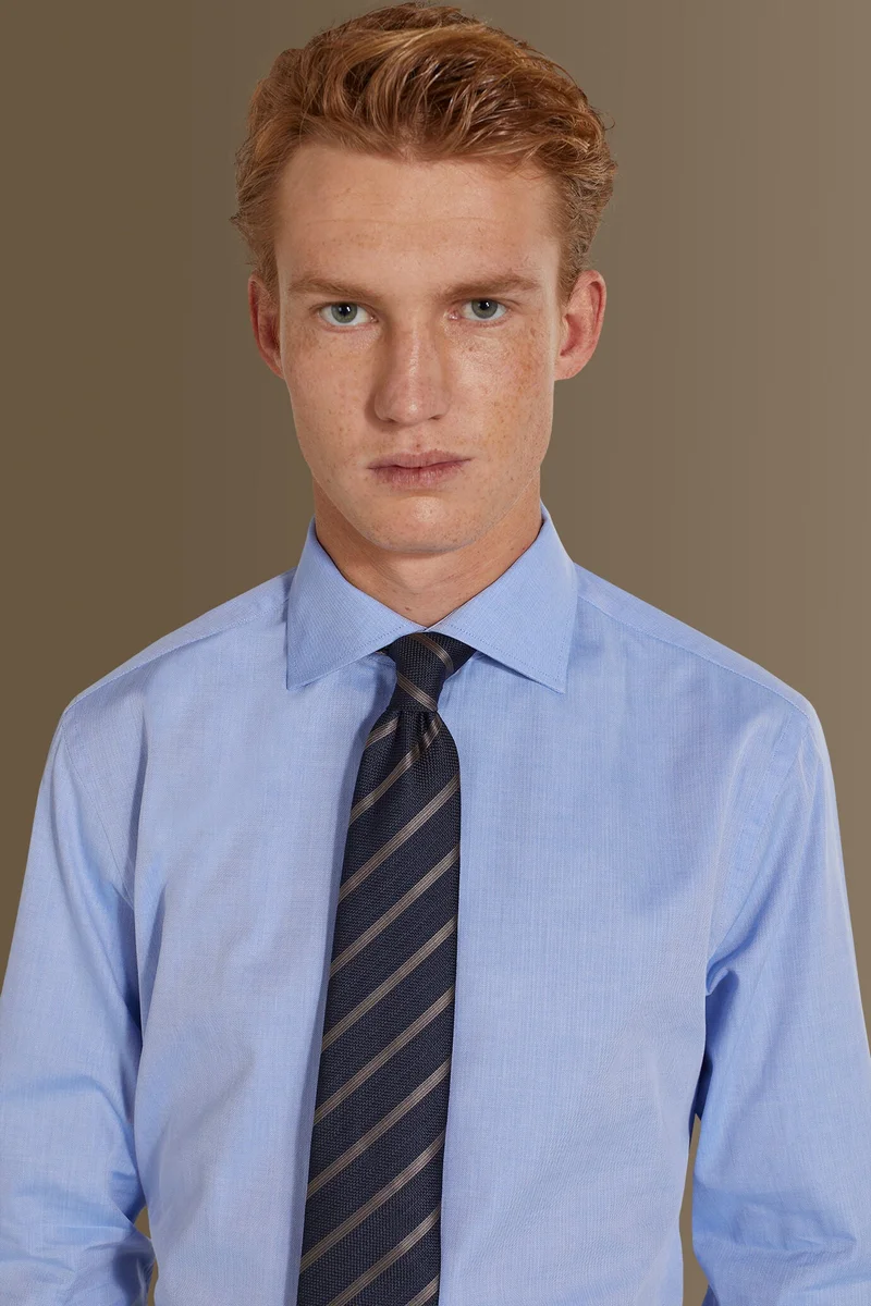 Doppelganger Blue Classic shirt french collar herringbone fabric - DK Sky for Men | Best Price UAE