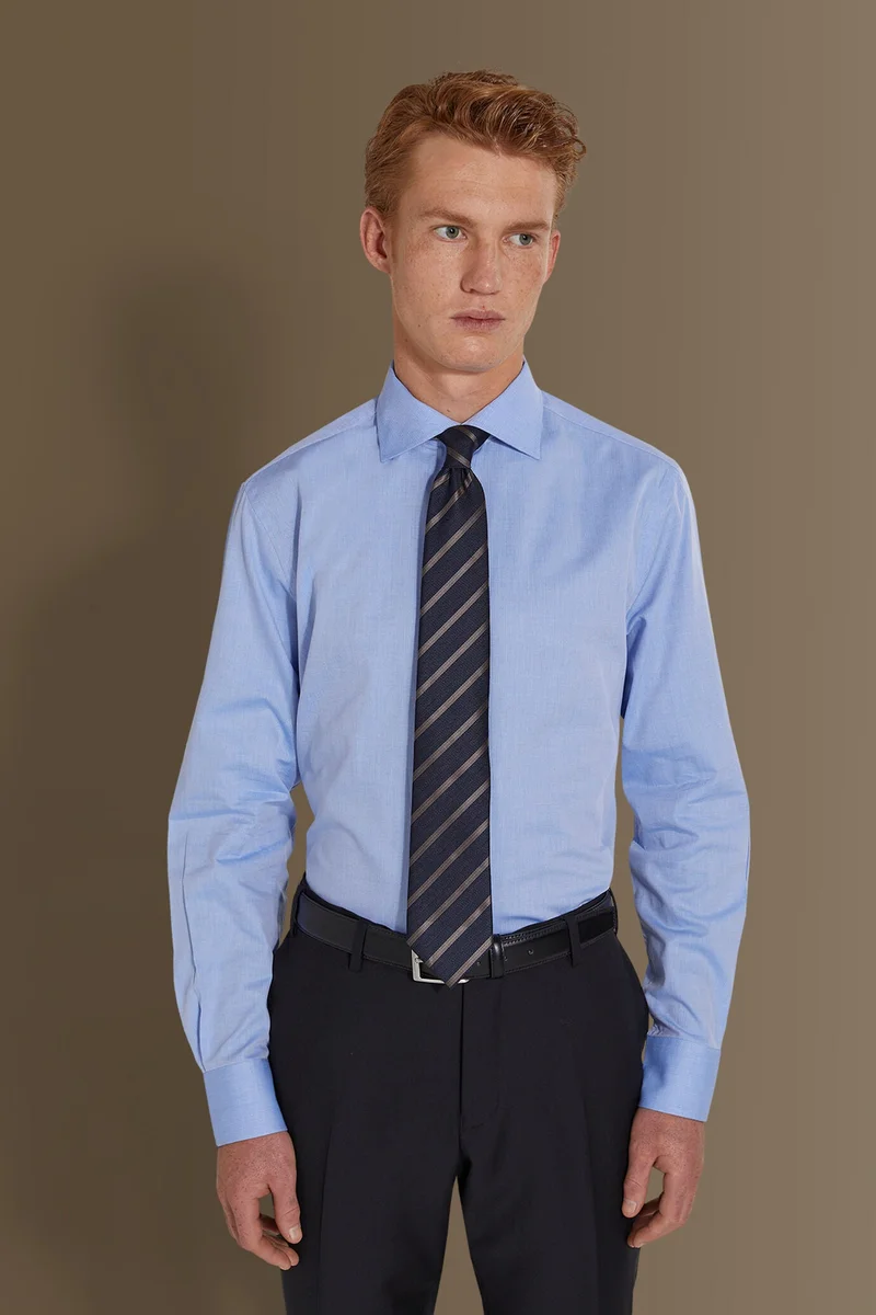 Classic shirt french collar herringbone fabric - DK Sky