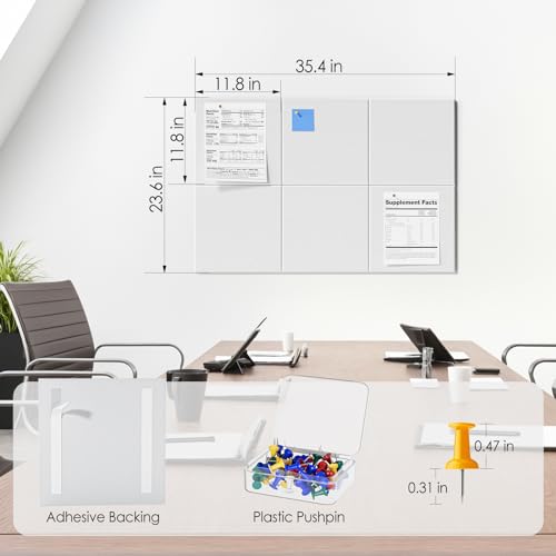 MaxGear لوحة كورك كبيرة من ماكس جير 36" × 24"، لوحة إعلانات بيضاء، 6 قطع من بلاط الفelt مع دبابيس دفع، لوحات كورك لمكتب لوحة دبابيس لوحات كورك - Image 5