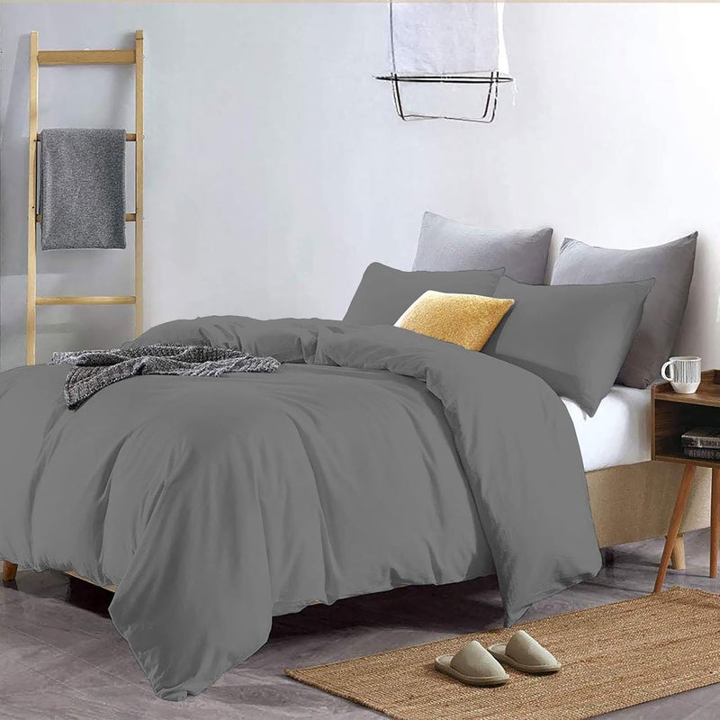YRM Bedding's YRM Beddings 3 Pieces Duvet Cover Setr 100 Brushed Microfiber with Zipper Closure Duvet Cover91X101 Inches and 2 Pillow Cover 18X28 Inches Double Bed SizeDark Grey - Image 2