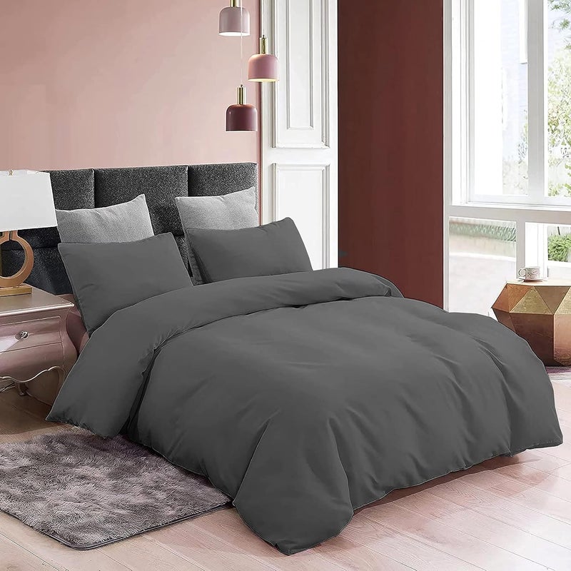 YRM Bedding's YRM Beddings 3 Pieces Duvet Cover Setr 100 Brushed Microfiber with Zipper Closure Duvet Cover91X101 Inches and 2 Pillow Cover 18X28 Inches Double Bed SizeDark Grey - Image 3