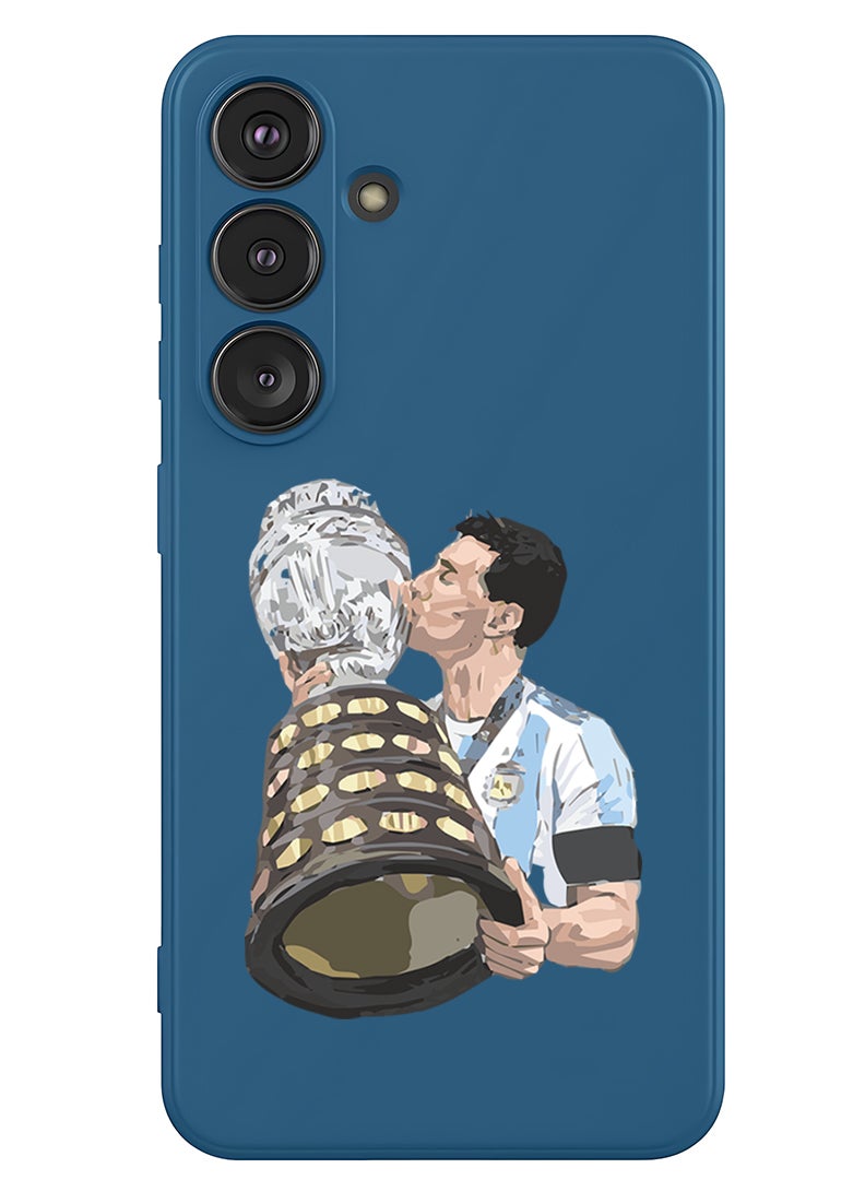 Theodor Protective Slim Fit Case Liquid Silicone Cover with Full Body Protection Anti-Scratch Shockproof Case For Samsung Galaxy S25 Plus (Blue) - Messi - Image 1