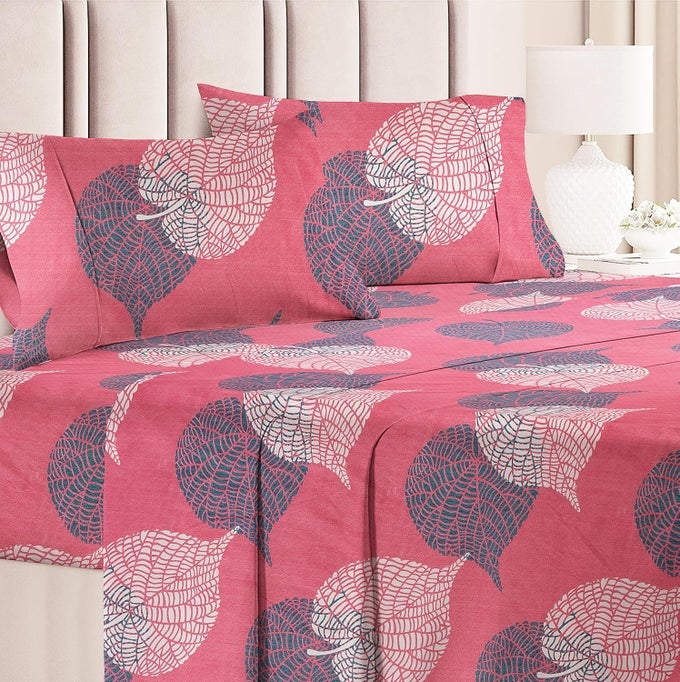 VAS COLLECTION 160 TC PRIME COLLECTION 1 DOUBLE BEDSHEET WITH 2 MATCHING PILLOW COVERS SOFT BRUSHED MICROFIBER WRINKLE FREE 3 PCS SET 228X225 CM OR 6 X7 FT PINK GREEN