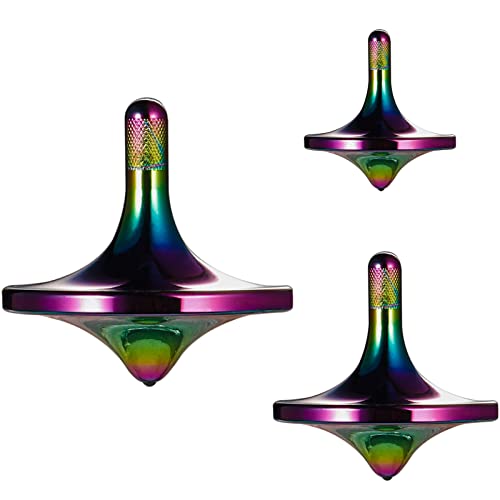 CHEETOP Stainless Steel Spinning Top Premium Exquisite Perfect Balance Well Made Metal Desk EDC Little Fidget Toy Spin Long Time Over 6 Minutes Great Value Iridescent 3PCS Large Medium Small - Image 1