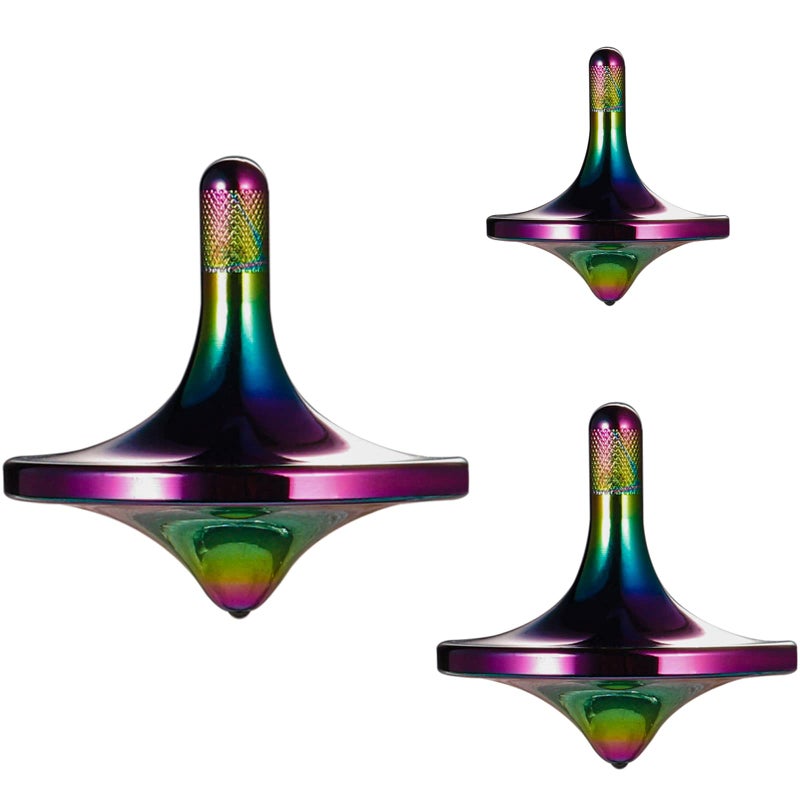 CHEETOP Stainless Steel Spinning Top Premium Exquisite Perfect Balance Well Made Metal Desk EDC Little Fidget Toy Spin Long Time Over 6 Minutes Great Value Iridescent 3PCS Large Medium Small - Image 3