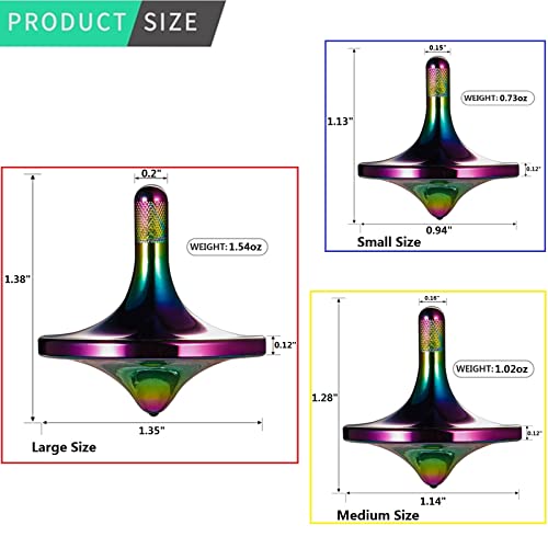 CHEETOP Stainless Steel Spinning Top Premium Exquisite Perfect Balance Well Made Metal Desk EDC Little Fidget Toy Spin Long Time Over 6 Minutes Great Value Iridescent 3PCS Large Medium Small - Image 5
