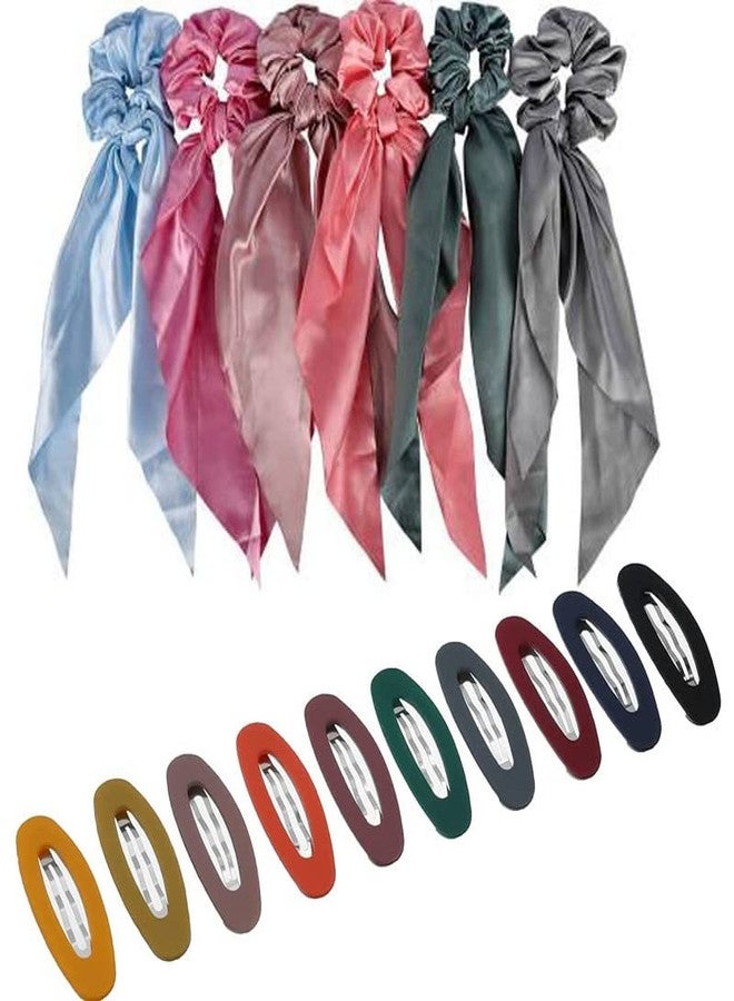 CHRONEX 6Pcs Soft Silk Satin Ties Scarf Scrunchies with 12pcs Matte Finish Tic Tic Hair Clips - Image 1