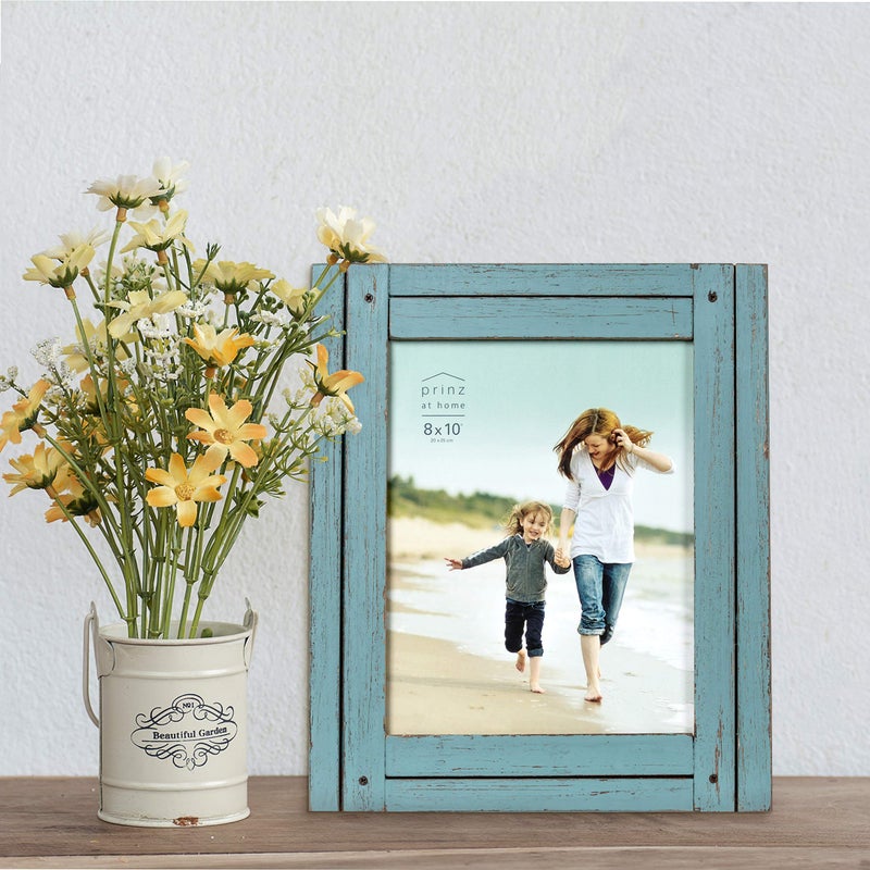 Prinz Homestead 8x10 Distressed Blue Rustic Wood Picture Frame, Two-Way Easel, Tabletop or Wall-Mounted - Image 4