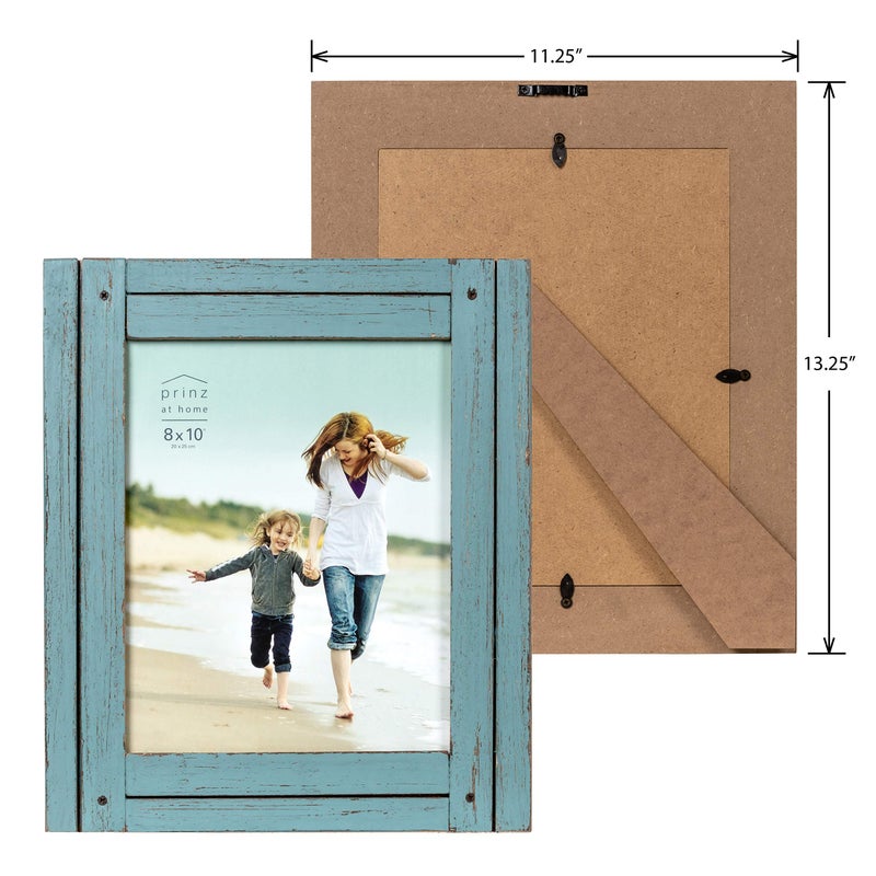 Prinz Homestead 8x10 Distressed Blue Rustic Wood Picture Frame, Two-Way Easel, Tabletop or Wall-Mounted - Image 3