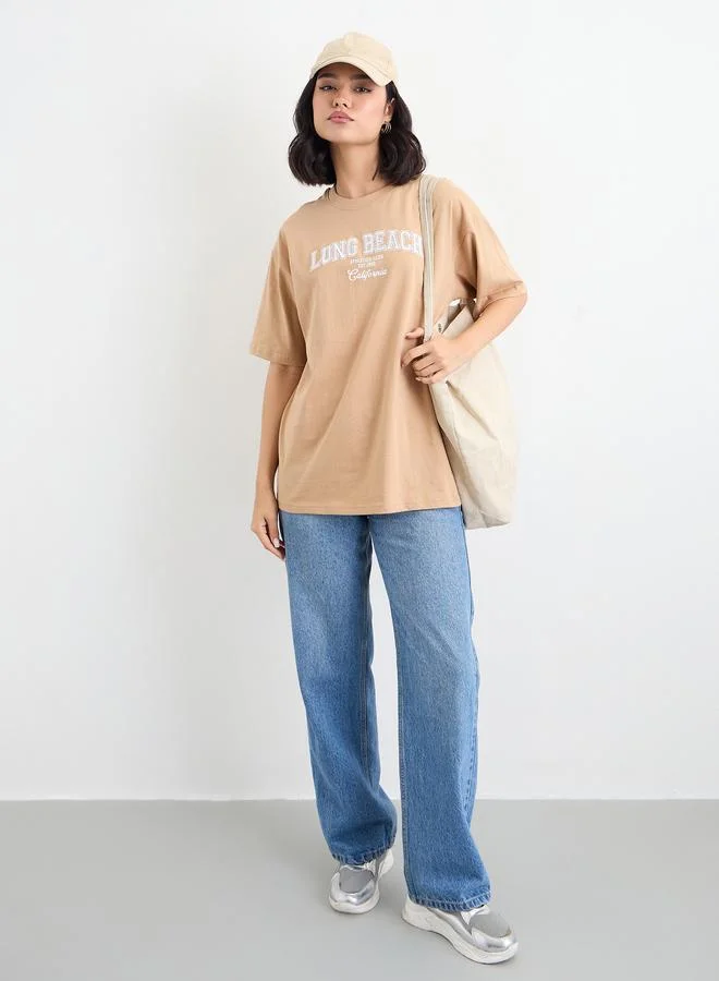 Styli Styli Embroidered Slogan Oversized T-Shirt