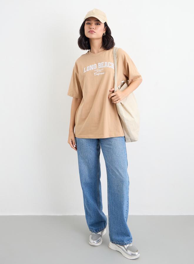 Styli Embroidered Slogan Oversized T-Shirt - Image 1