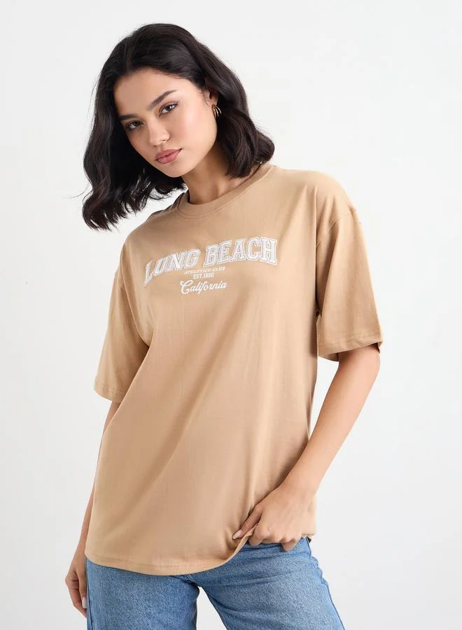 Styli Embroidered Slogan Oversized T-Shirt