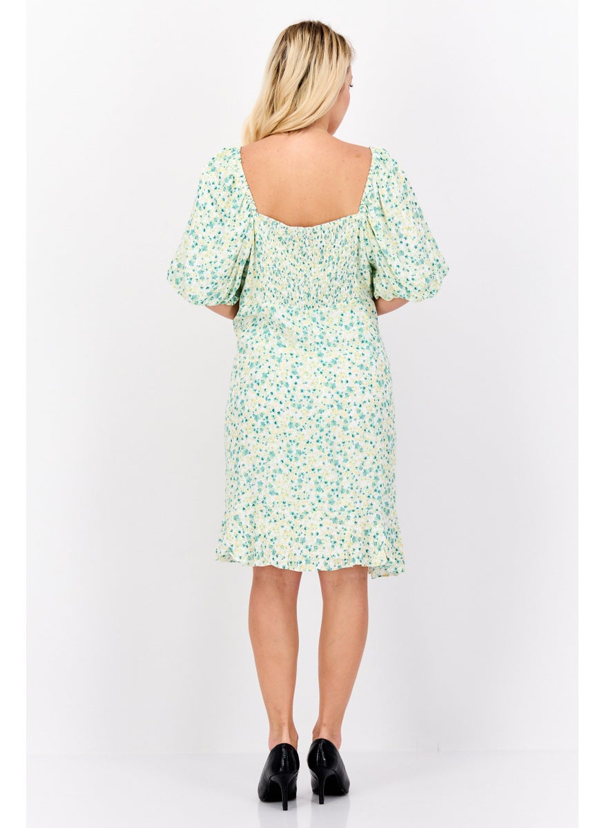forever new Women Curve Floral Pattern Mini Dress, Green Combo  - Image 2