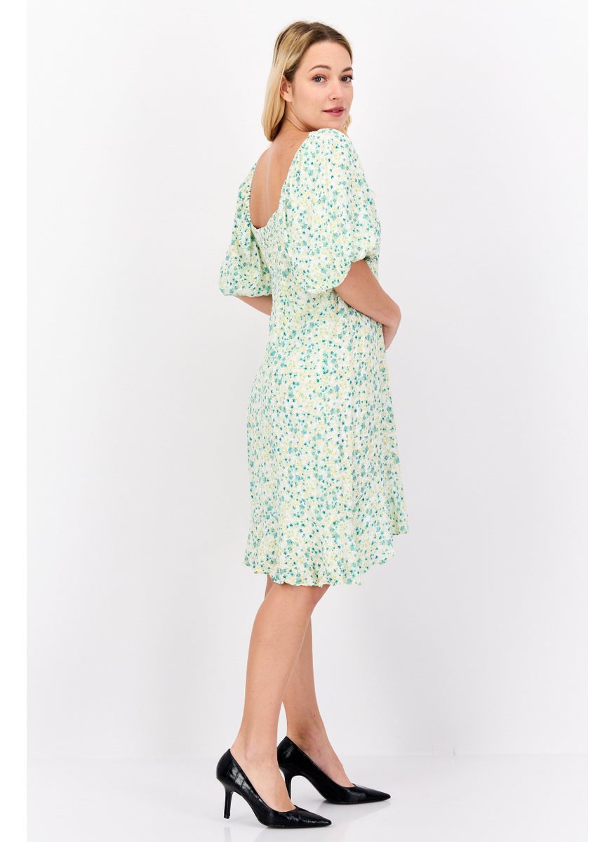 forever new Women Curve Floral Pattern Mini Dress, Green Combo  - Image 3